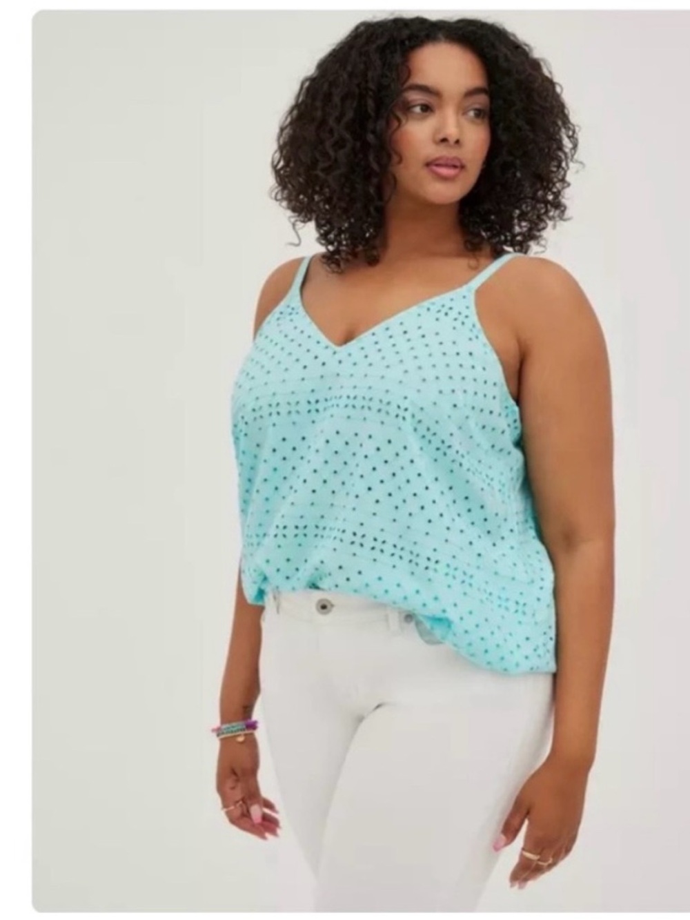 Torrid Sophie Swing Tank Top teal blue embroidered eyelet cami sleeveless